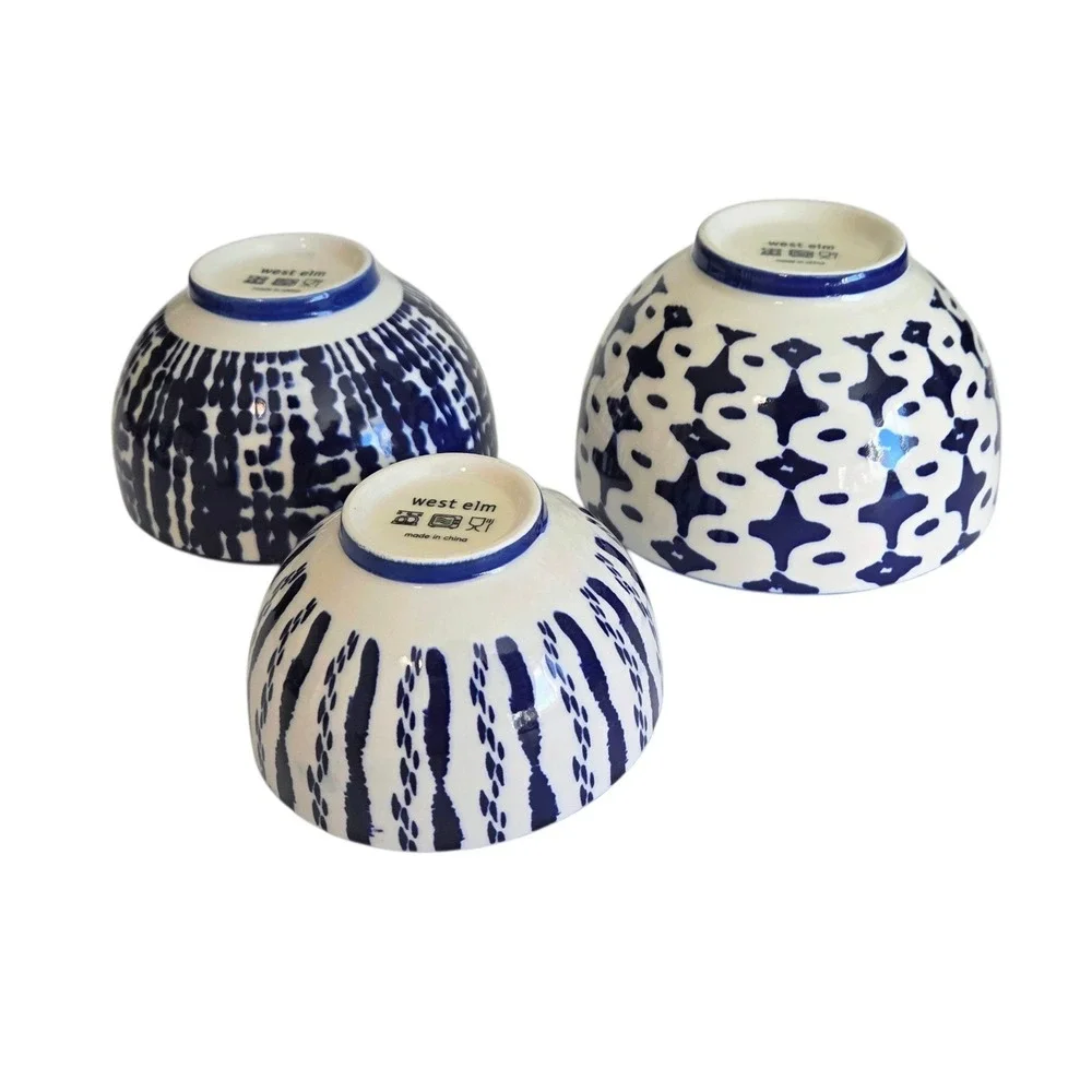 West Elm Indigo Tie Dye‎ Nesting Bowls Set of 3 Cobalt Blue & White Bowl Dish